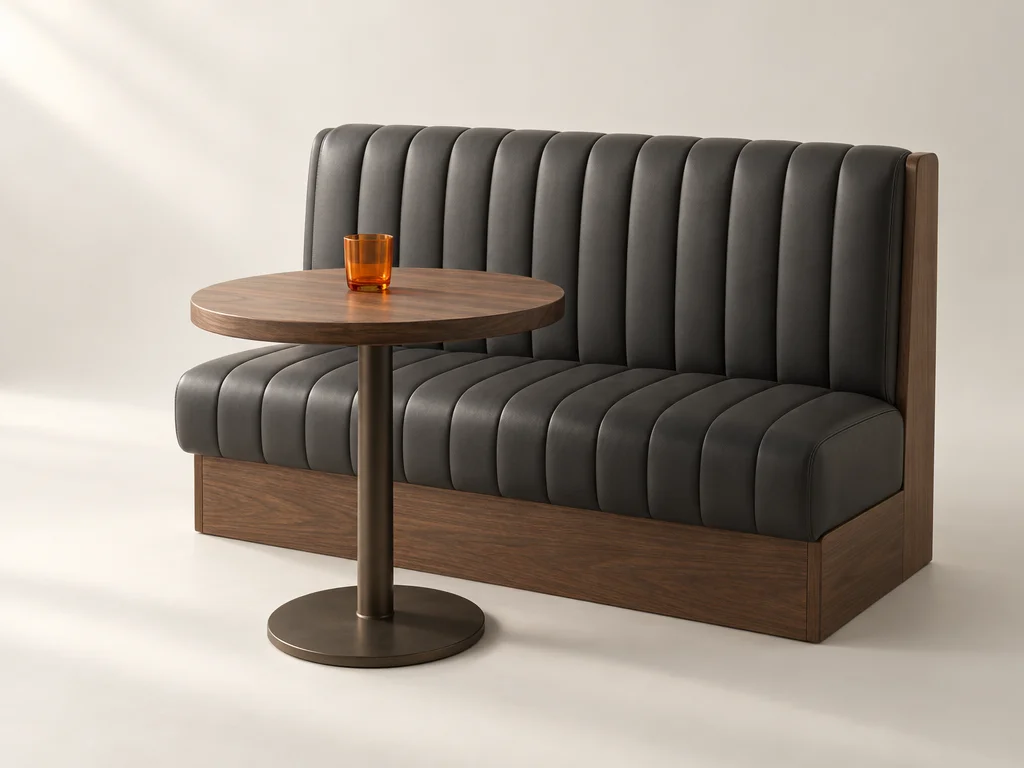 Restaurant booth banquette in charcoal leather