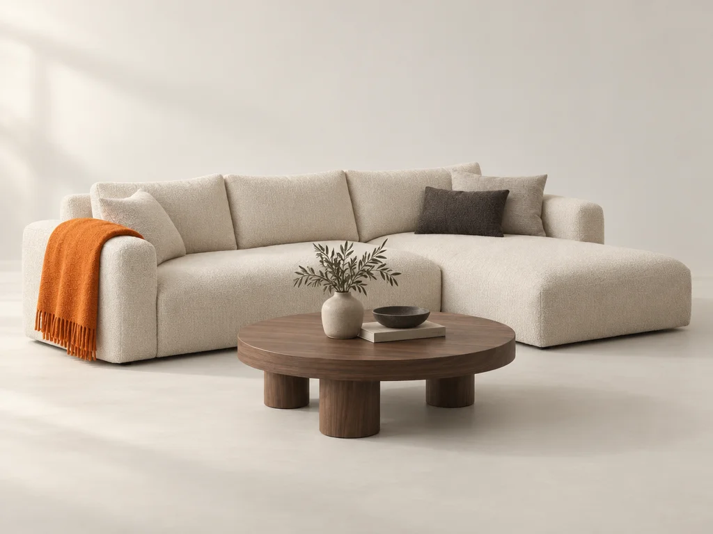 Cream L-shaped sectional sofa