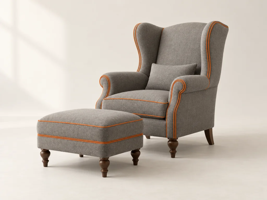 Wingback armchair and ottoman